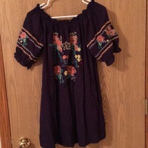 Navy floral off the shoulder dress